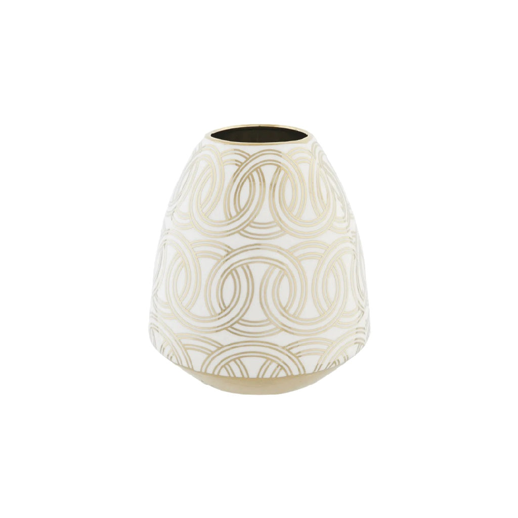 Elegante Witte Keramische Vaas met Gouden Cirkelpatroon - Modern Geometrisch Design - Luxe Decoratieve Tafelvaas