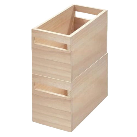 Set van 2 Smalle Stapelbare Houten Opbergkratten