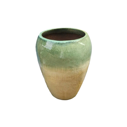 Grote Keramische Pot met Kleurverloop - Mintgroen naar Zandgeel - Rustieke Decoratieve Plantenpot
