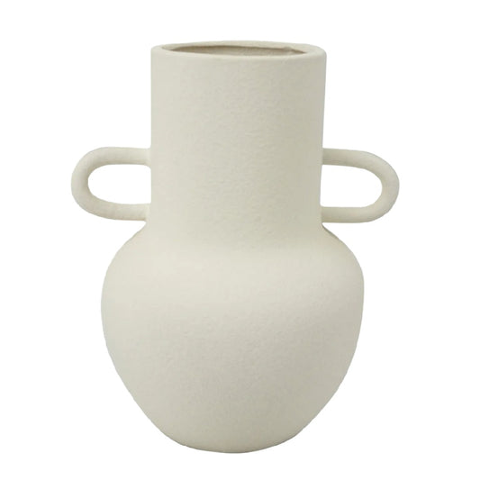 Minimalistische Witte Keramische Vaas met Horizontale Handvaten - Mat Textuur Design - Scandinavische Decoratieve Bloempot