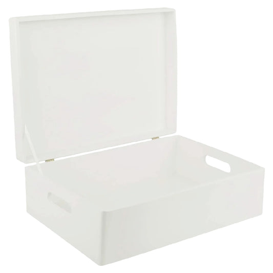 Elegante Witte Houten Opbergkist met Deksel en Handvaten