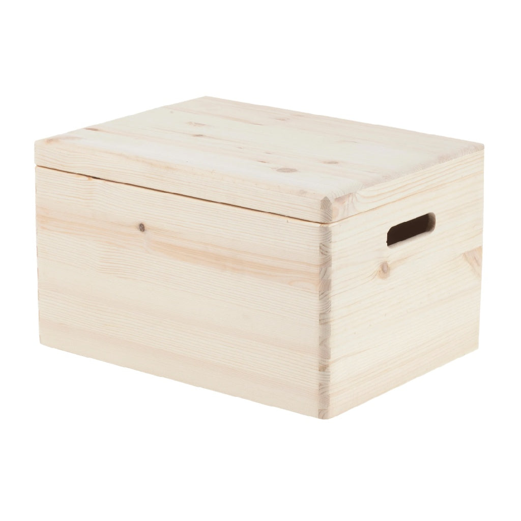 Grote Grenenhouten Opbergkist met Deksel en Handvaten